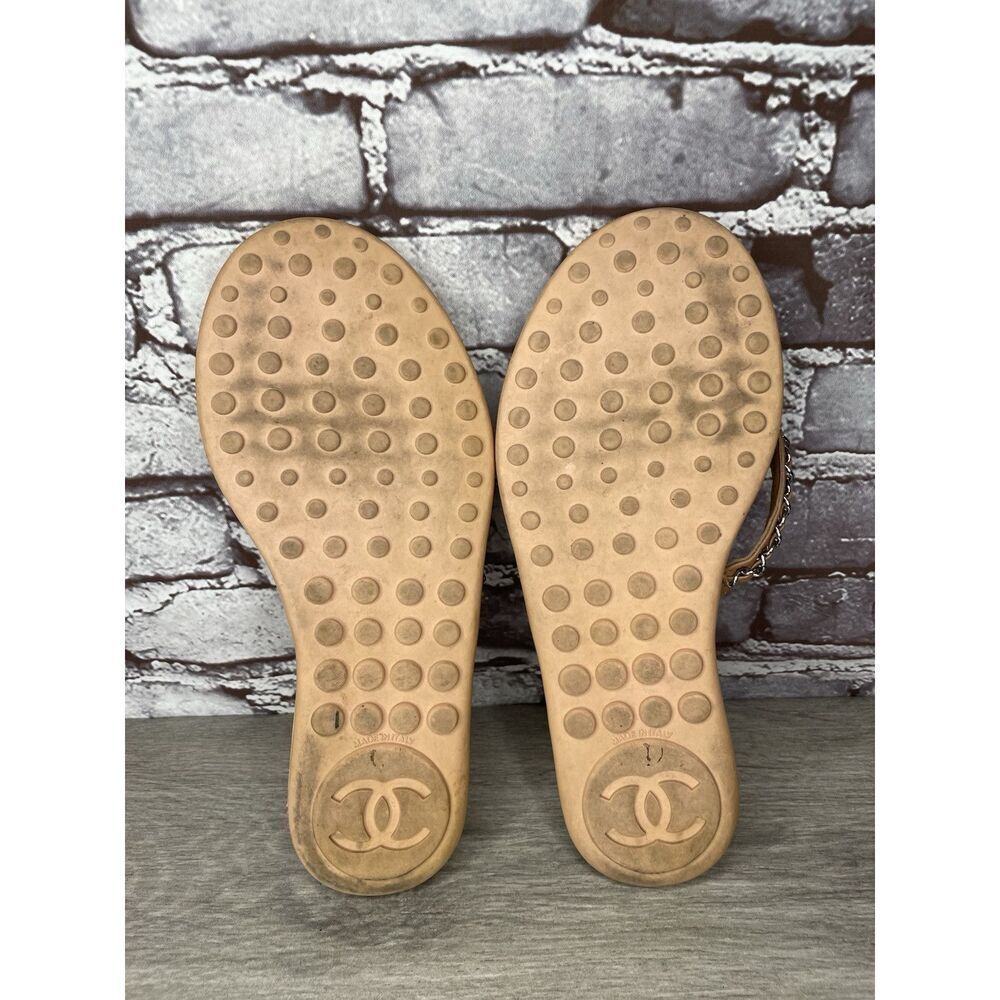 CHANEL Lambskin CC Chain Pink Leather Designer Thong Sandals Women’s Sz 40EU/9.5 - Picture 14 of 16